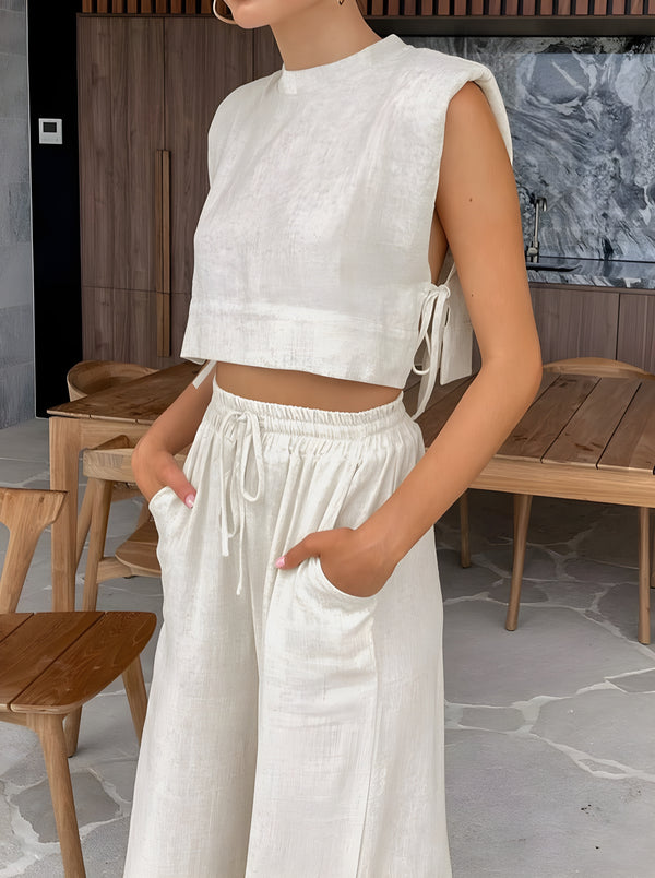 Leva™ | Elegant Casual Crop Top and Wide-Leg Pants Set