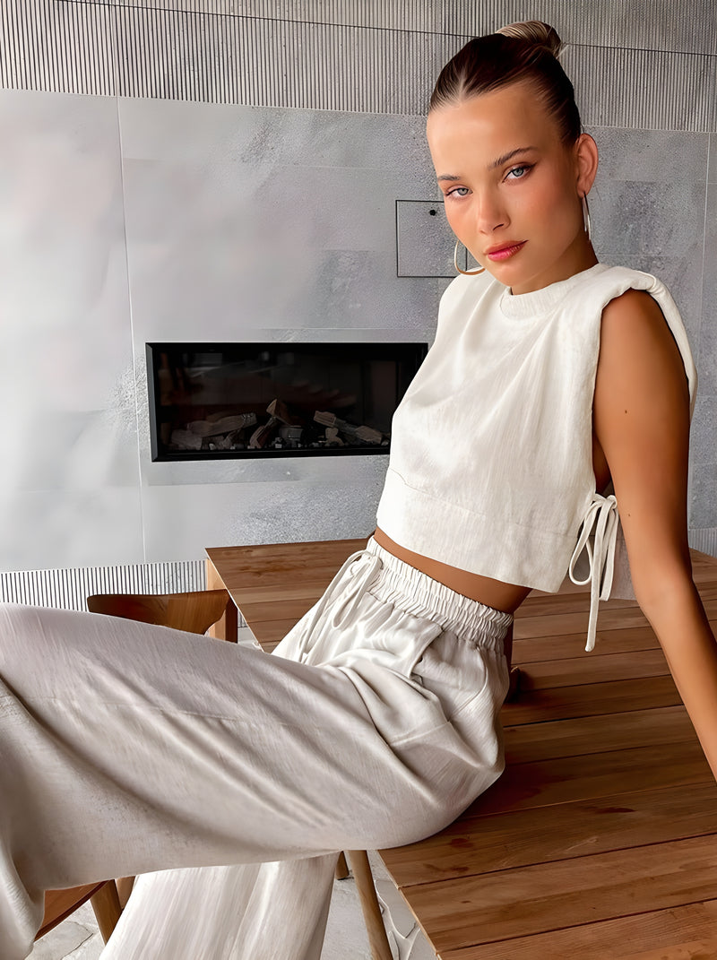 Leva™ | Elegant Casual Crop Top and Wide-Leg Pants Set