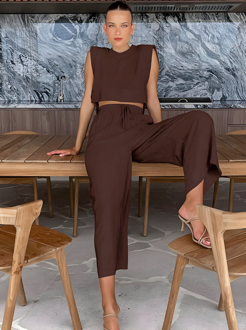 Leva™ | Elegant Casual Crop Top and Wide-Leg Pants Set