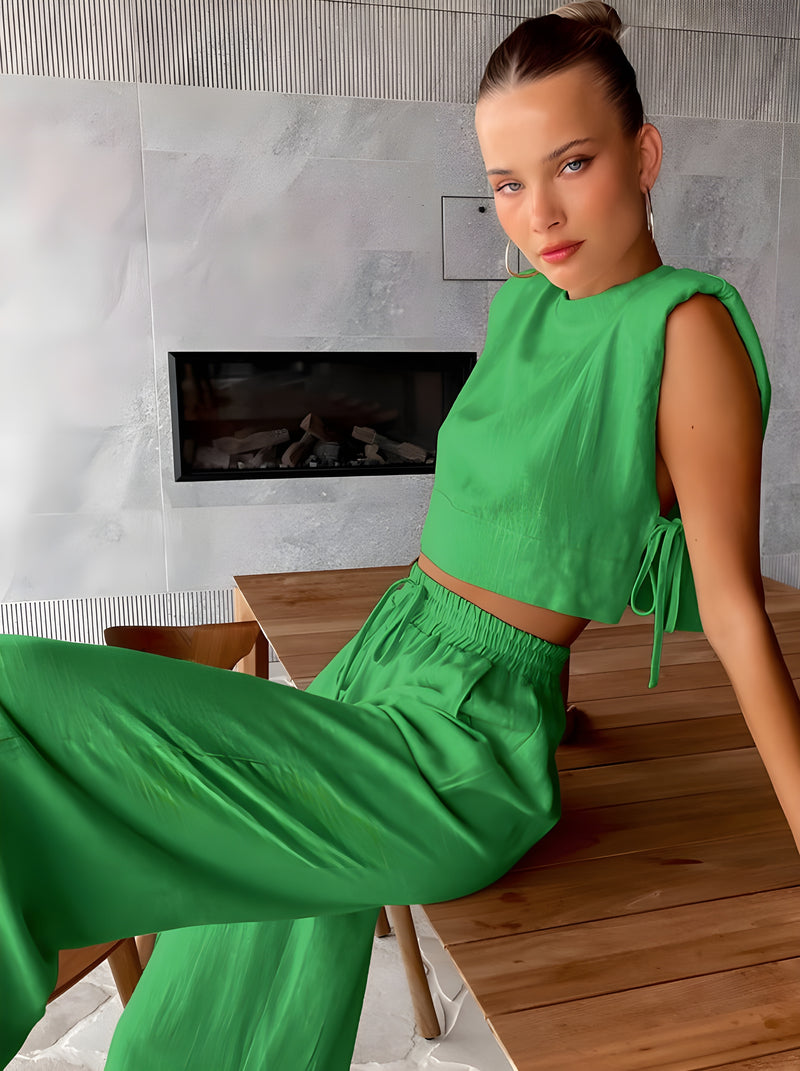 Leva™ | Elegant Casual Crop Top and Wide-Leg Pants Set