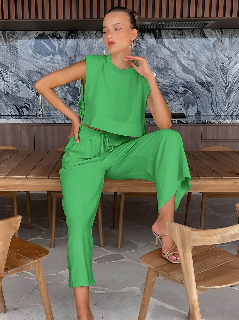 Leva™ | Elegant Casual Crop Top and Wide-Leg Pants Set