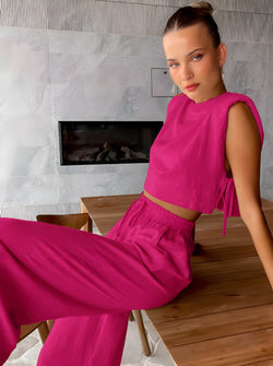 Leva™ | Elegant Casual Crop Top and Wide-Leg Pants Set