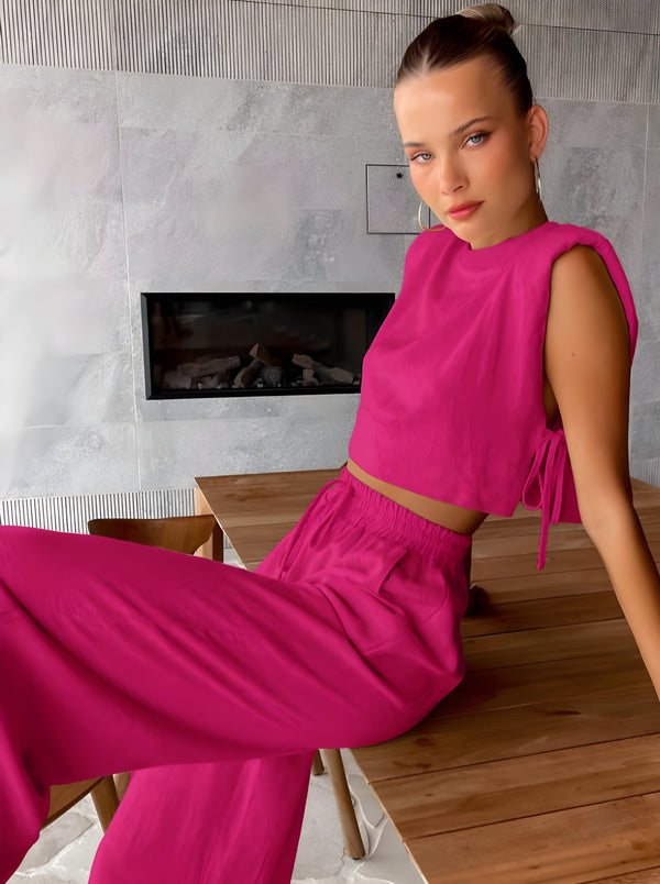 Leva™ | Elegant Casual Crop Top and Wide-Leg Pants Set