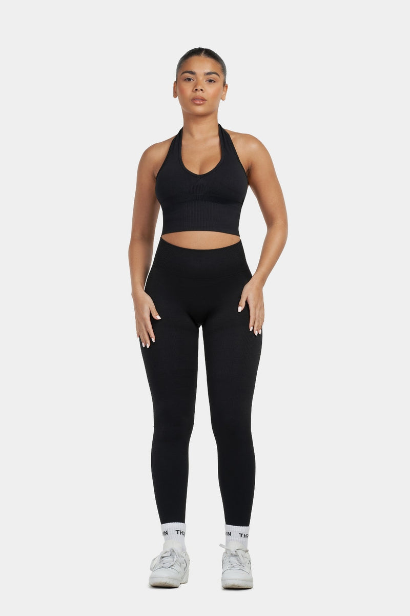 Sculpt Ribbed Contour Leggings - Pure Black