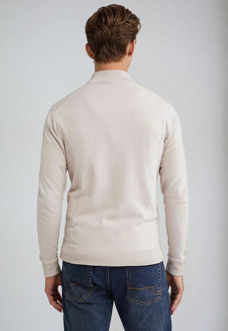 Sweater med fuld lynlås - Beige
