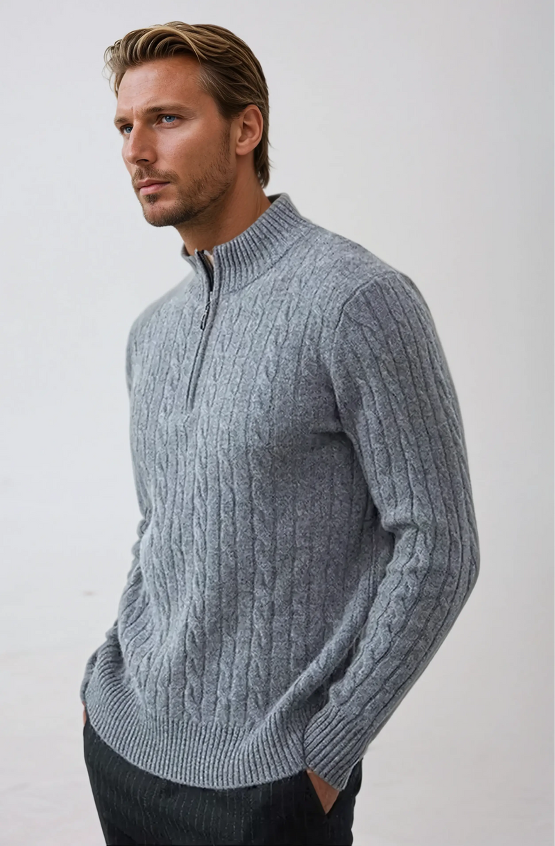 Knit Cable Zipper Sweater – Dark Gray