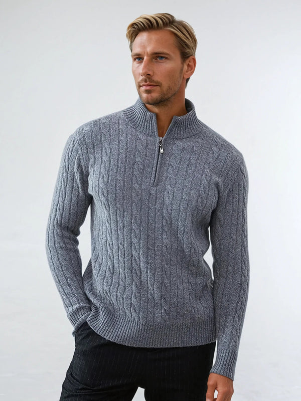 Knit Cable Zipper Sweater – Dark Gray