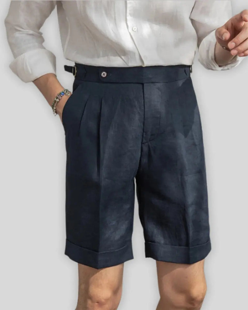 Oxford Pleated Shorts – Navy Blue