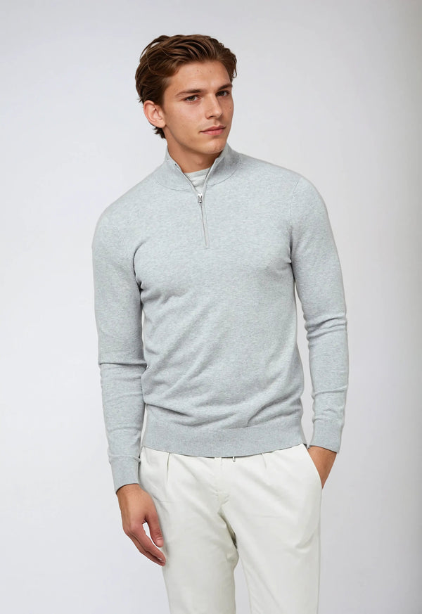 Essential Half Zip Sweater - Light Gray
