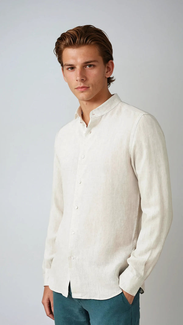 Linen Band Collar Shirt Beige