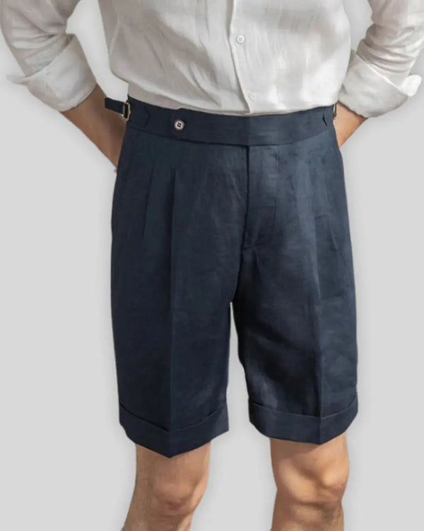 Oxford Pleated Shorts – Navy Blue