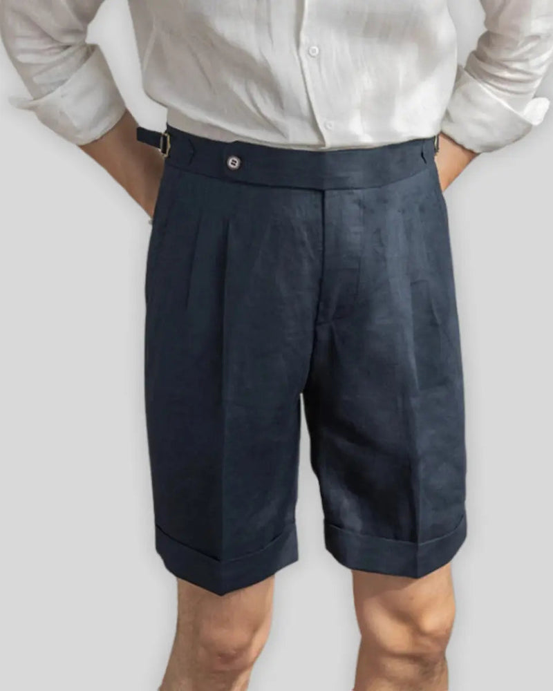 Oxford Pleated Shorts – Navy Blue