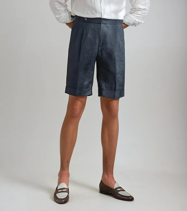 Oxford Pleated Shorts – Navy Blue