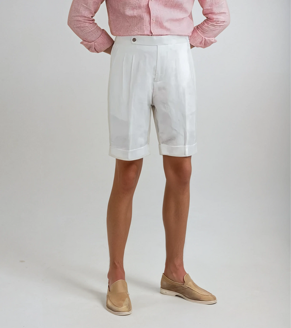 Oxford Pleated Shorts – White