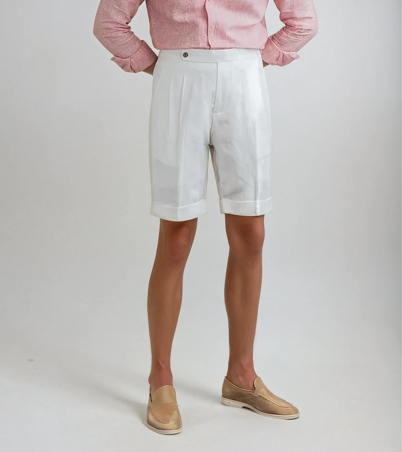 Oxford Pleated Shorts – White